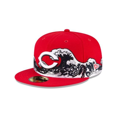 Red Cincinnati Reds Hat - New Era MLB Wave 59FIFTY Fitted Caps USA2874619